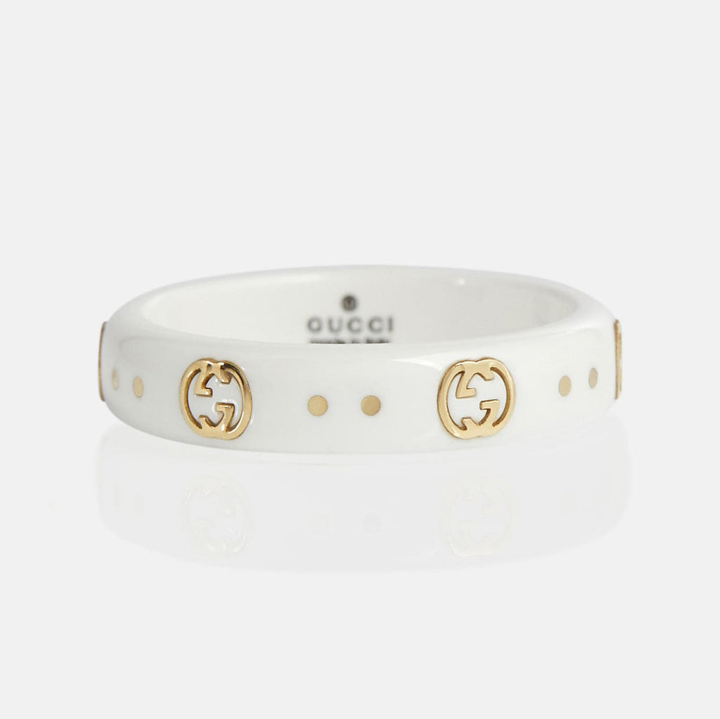 18K Double Gucci Icon White Zirconia Ring