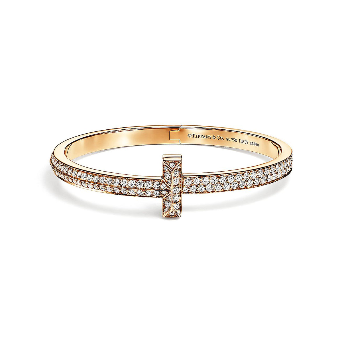 18K T1 Wide Diamond Hinged Bangle Bracelet