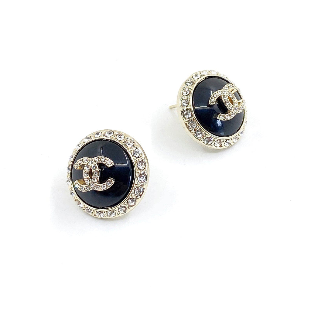 18K  Chanel Black Crystal Earrings