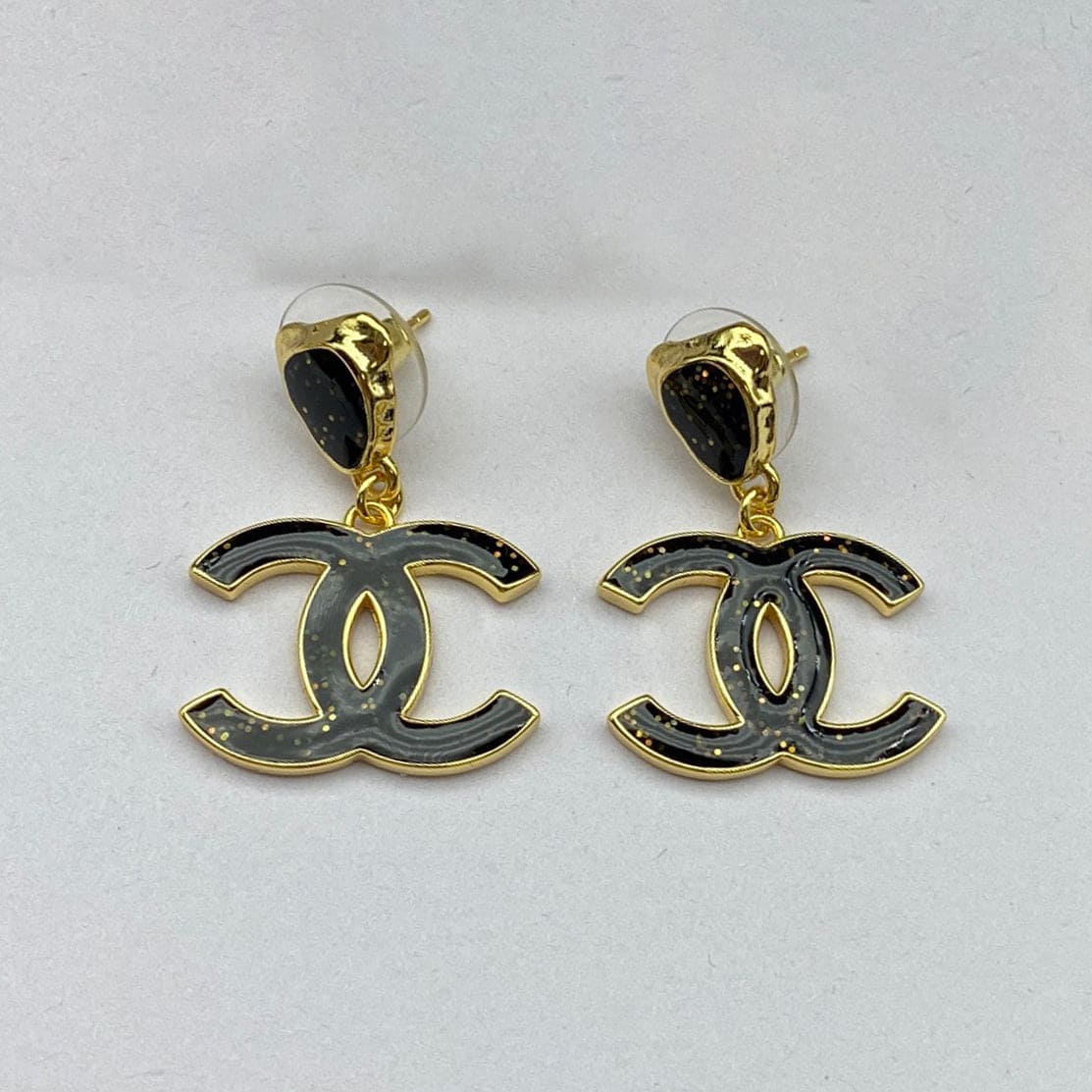 18K  Chanel Classic Black Dangle Earrings