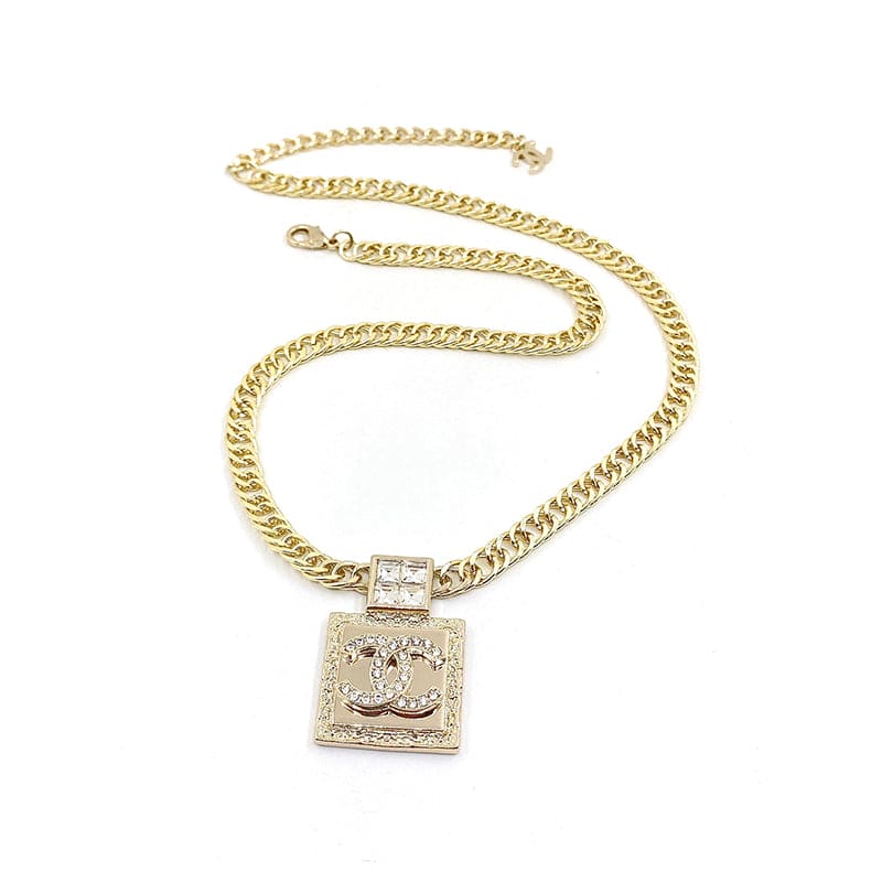 18K  Chanel Metal & Diamond Pendant Necklace