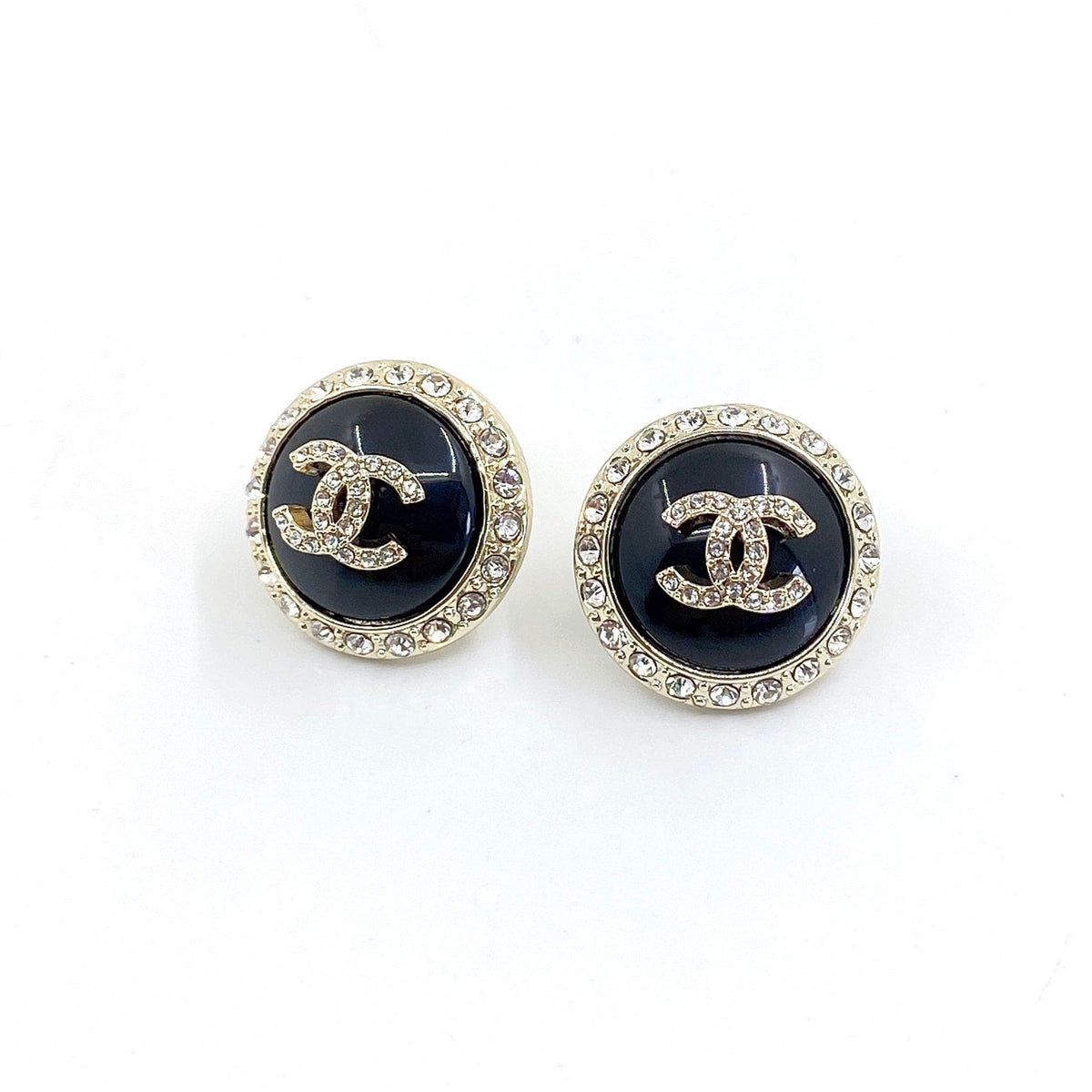 18K  Chanel Black Crystal Earrings