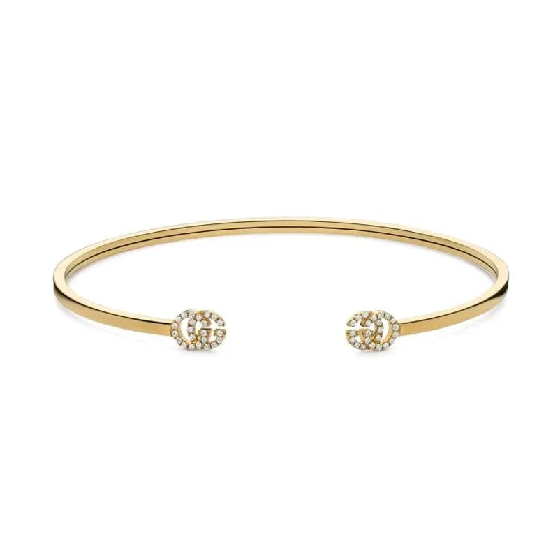 18K Double Gucci Running Diamond Cuff Bracelet
