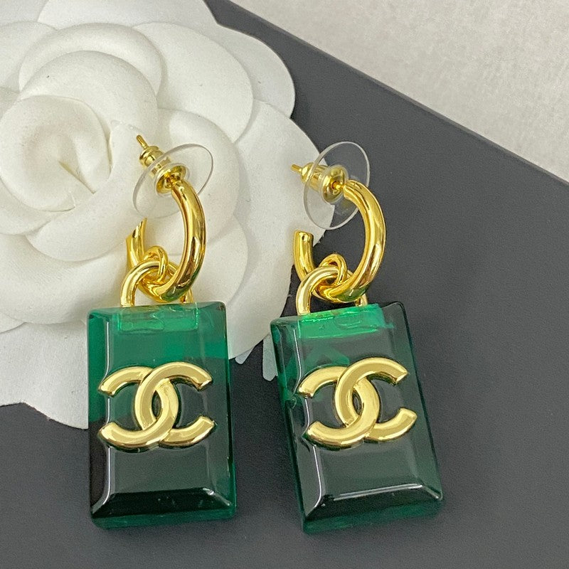 18K  Chanel Green Perfume Bottle Earrings