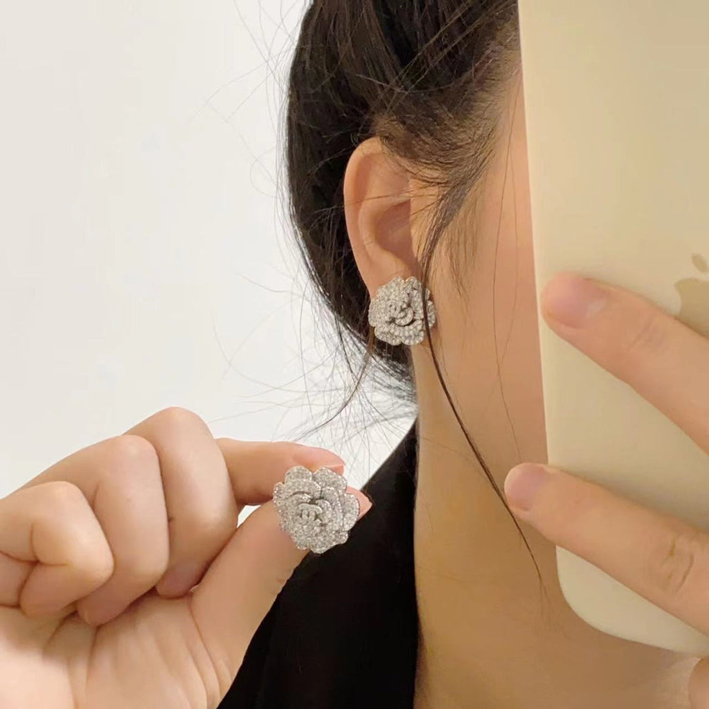 18K  Chanel Camellia Diamond Earrings