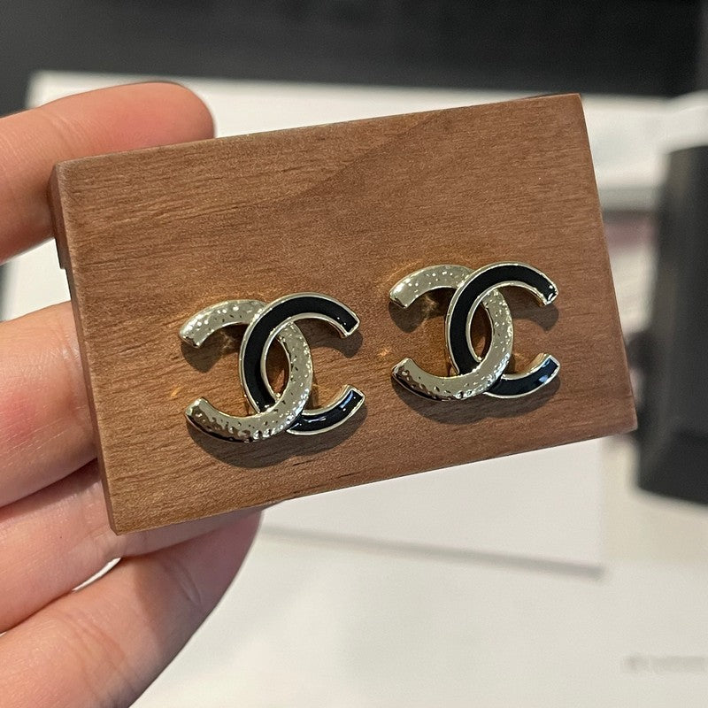 18K  Chanel 26C Black Gold Diamond Earrings