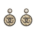 18K  Chanel Leather Round Earrings