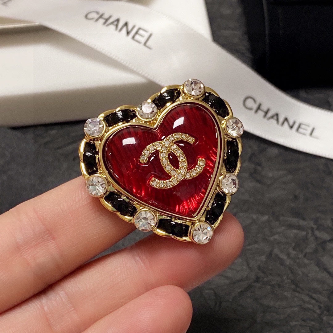 18K  Chanel Red Crystal Heart Brooch