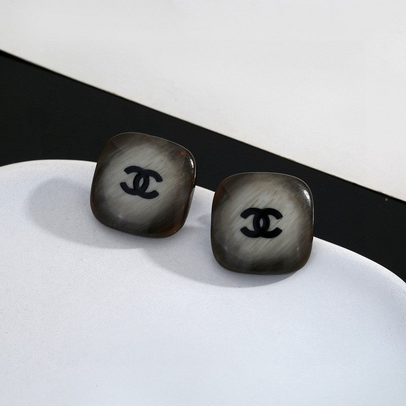 18K  Chanel Black Square Earrings