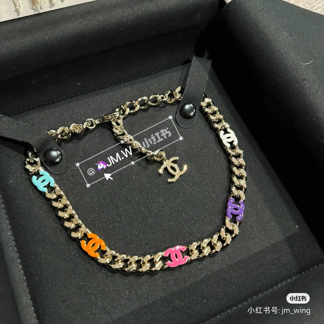 18K  Chanel Color Logo Chain Necklace