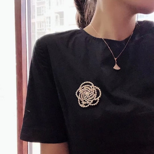 18K  Chanel Camellia Pearl Brooch