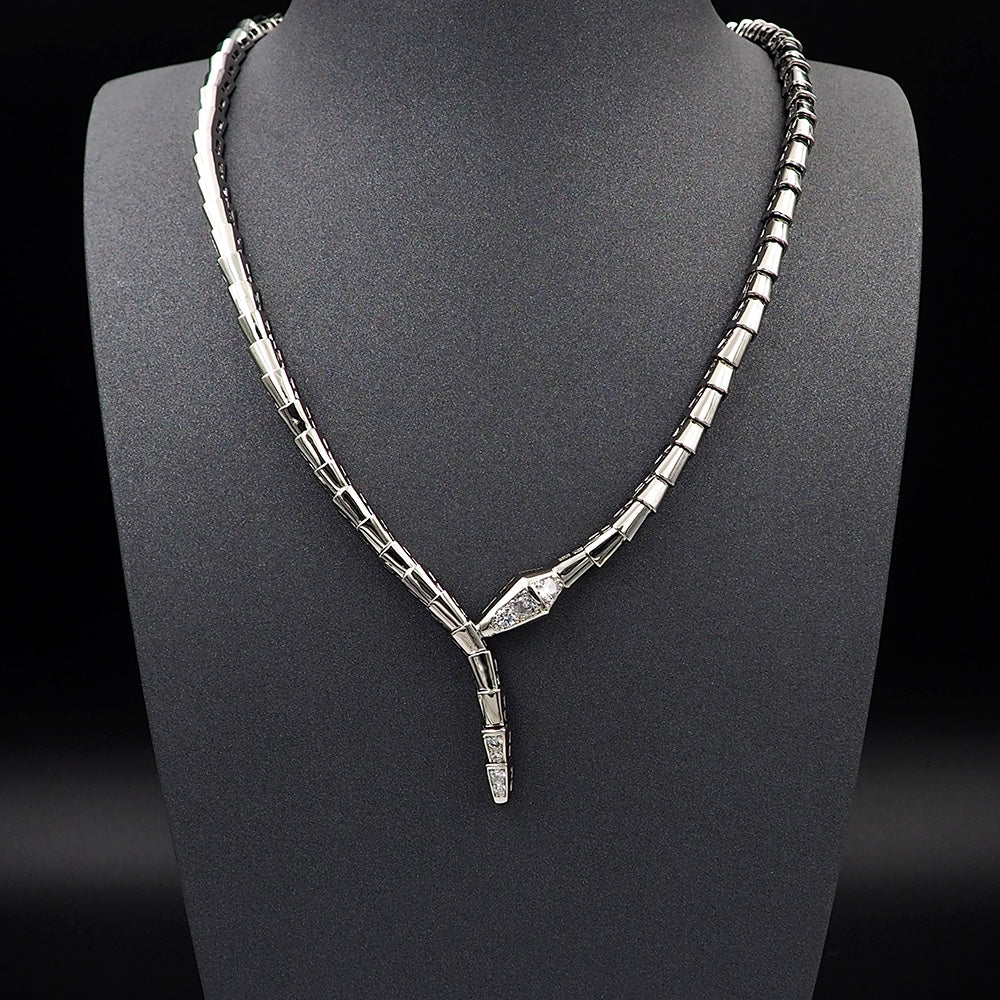 18K BVLGARI Serpenti Viper Demi-Pave Diamonds Necklace