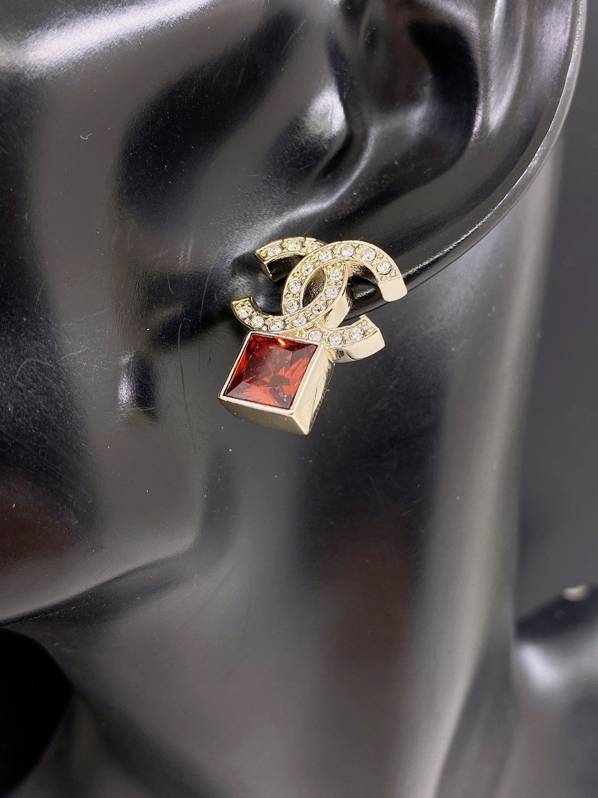 18K  Chanel Red Crystal Earrings
