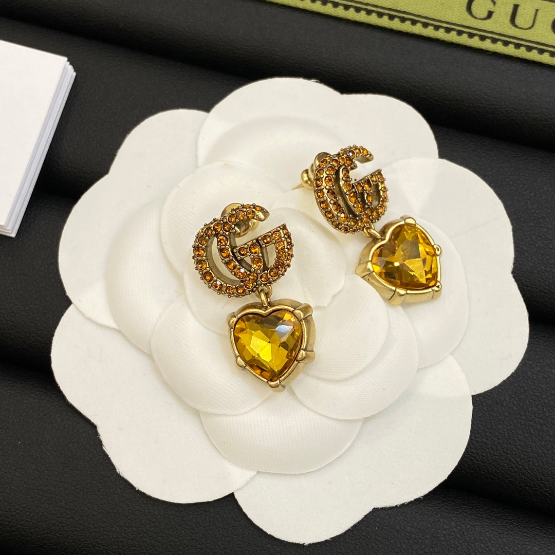 18K Double Gucci Yellow Crystal Earrings