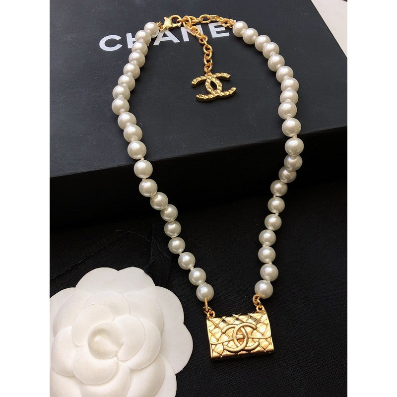 18K  Chanel Pearl Bag Pendant Necklace