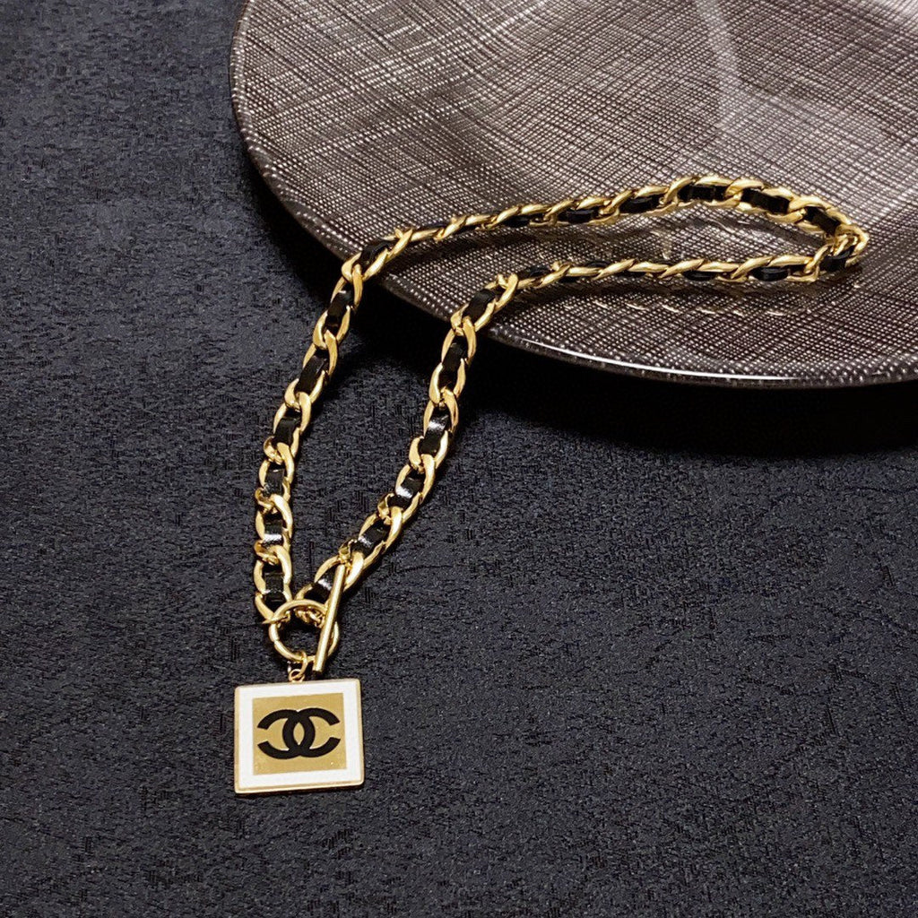 18K  Chanel Leather Choker Necklace