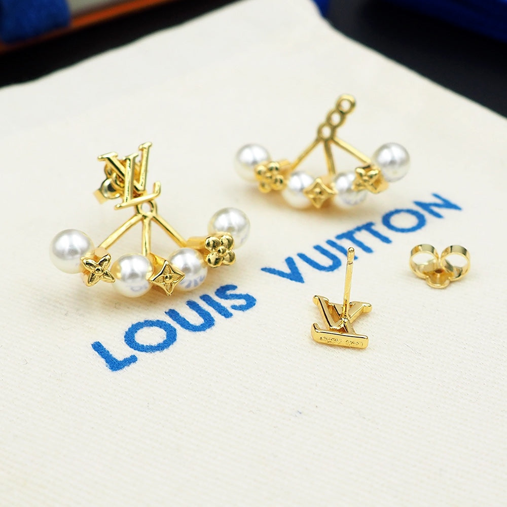 18K Louis Vuitton Monogram Pearls Earrings