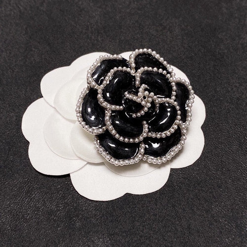 18K  Chanel Camellia Black & White Brooch