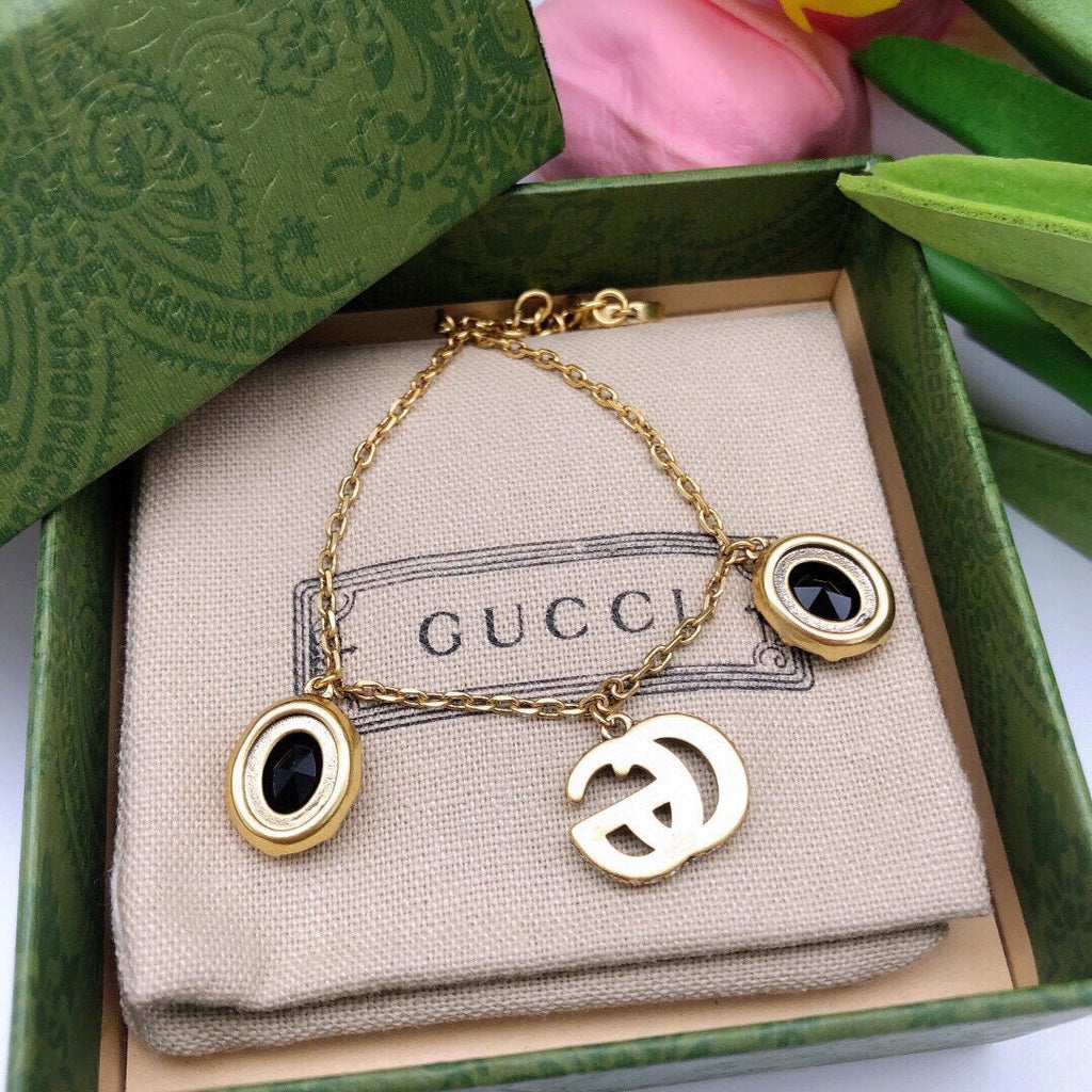 18K Double Gucci Black Stones Bracelet