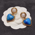 18K  Chanel Blue Heart Pearl Earrings