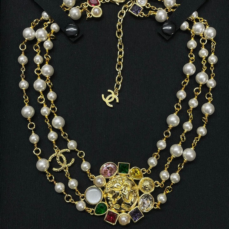 18K  Chanel Color Crystal Pearl Chain Necklace