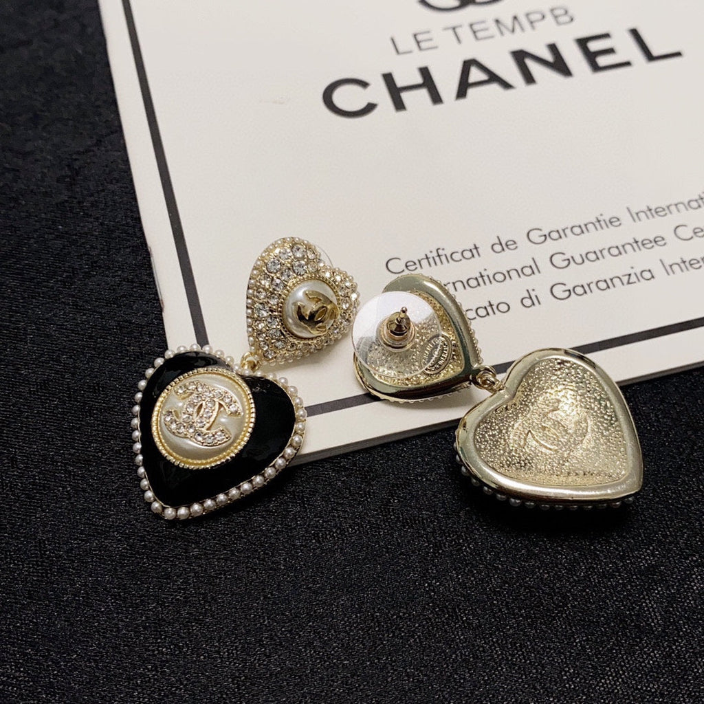 18K  Chanel Black Heart Earrings
