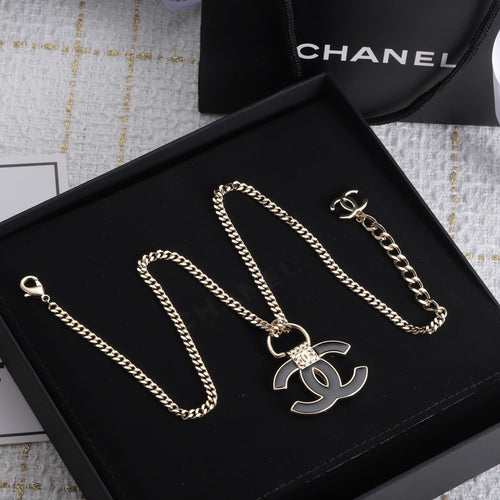 18K  Chanel Black Resin Logo Necklace