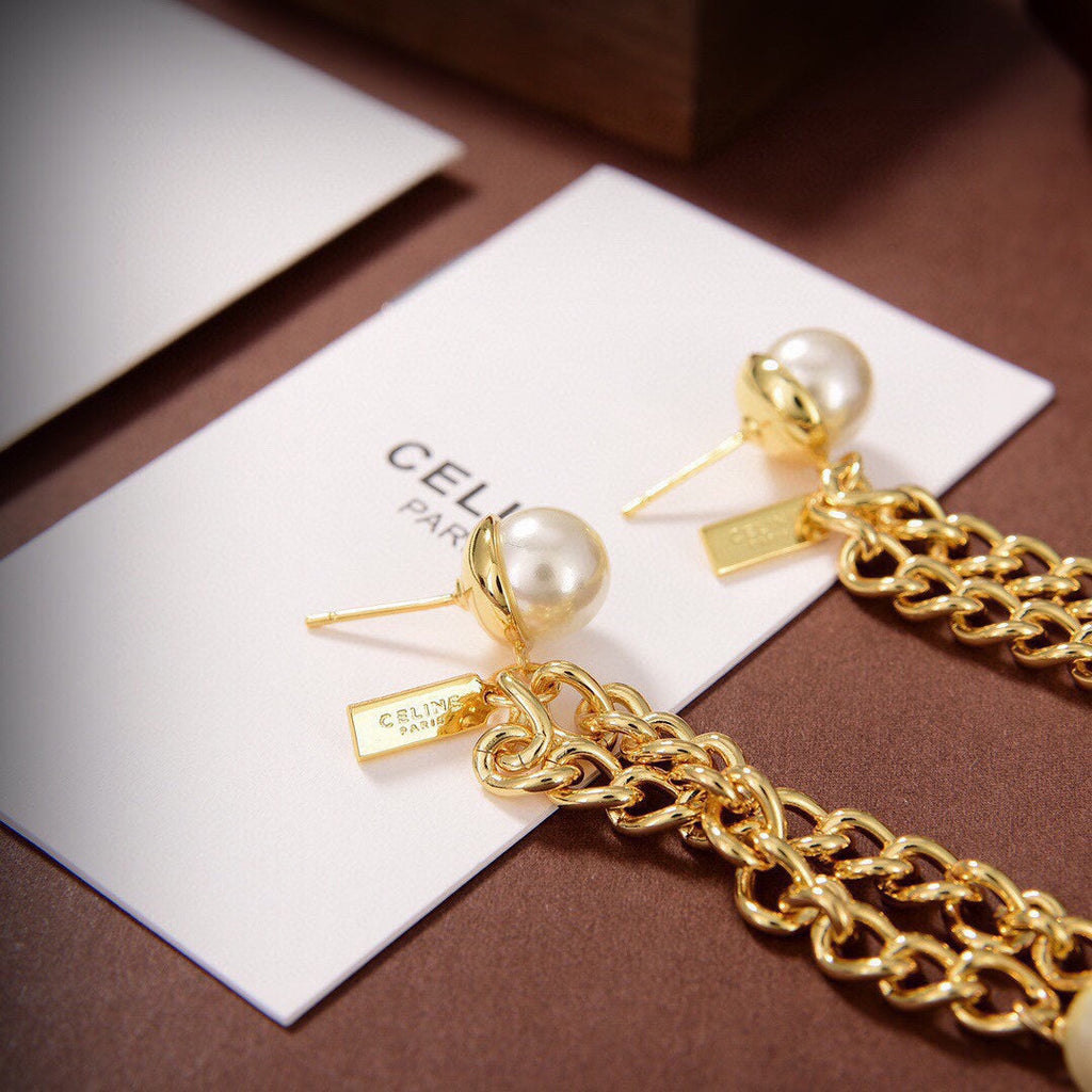 18K Celine Chain Pearl Earrings