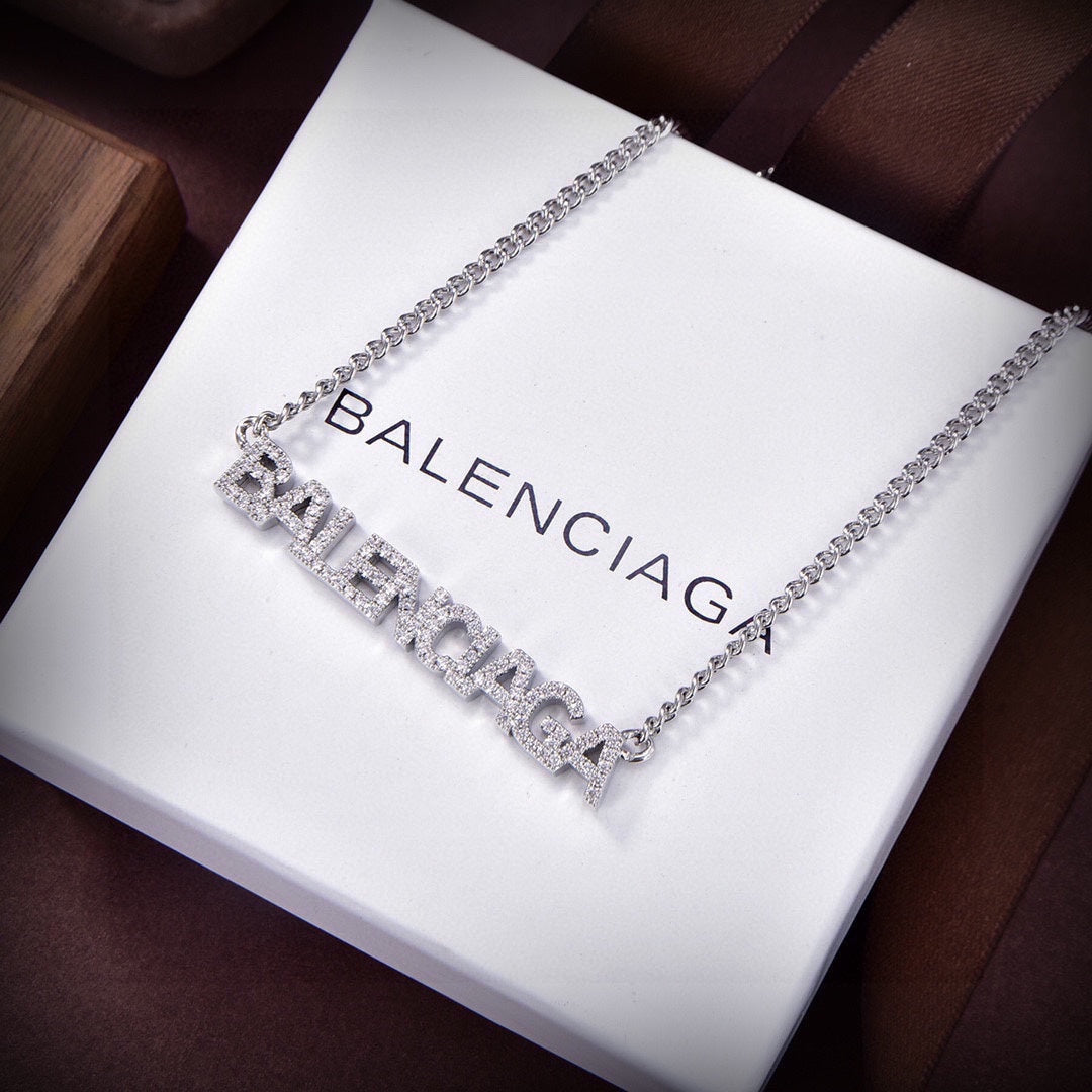 18K Balenciaga Typo Crystals Necklace