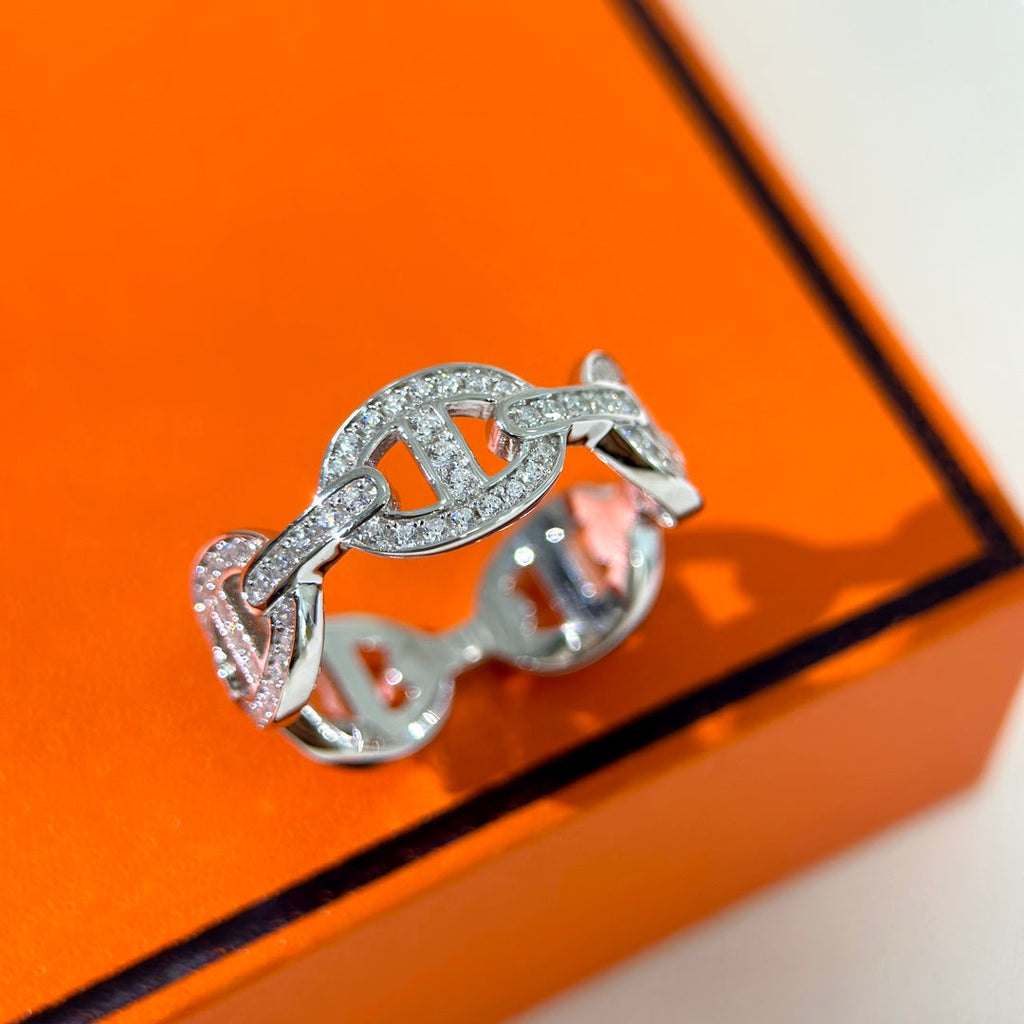 18K Chaine d'Ancre Enchainee Diamond Hermes Ring