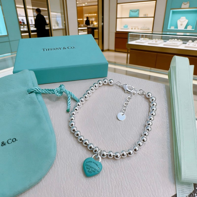 18K Return to Tiffany Big Blue Heart Tag Bead Bracelet