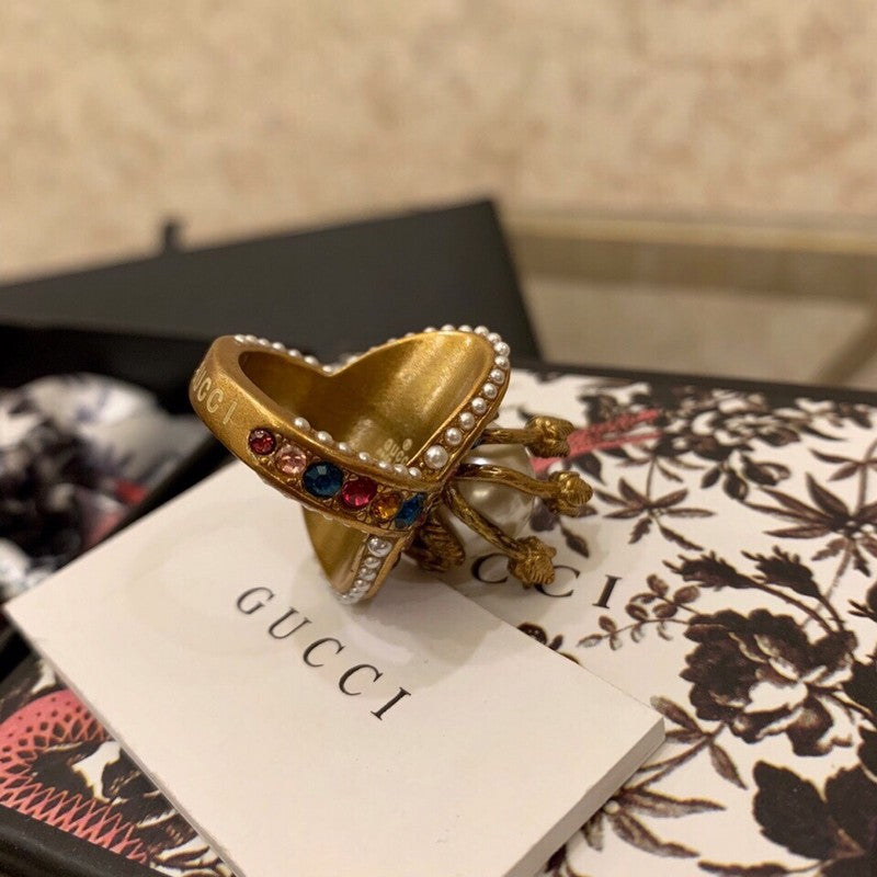 18K Double Gucci Multistone Pearl Ring