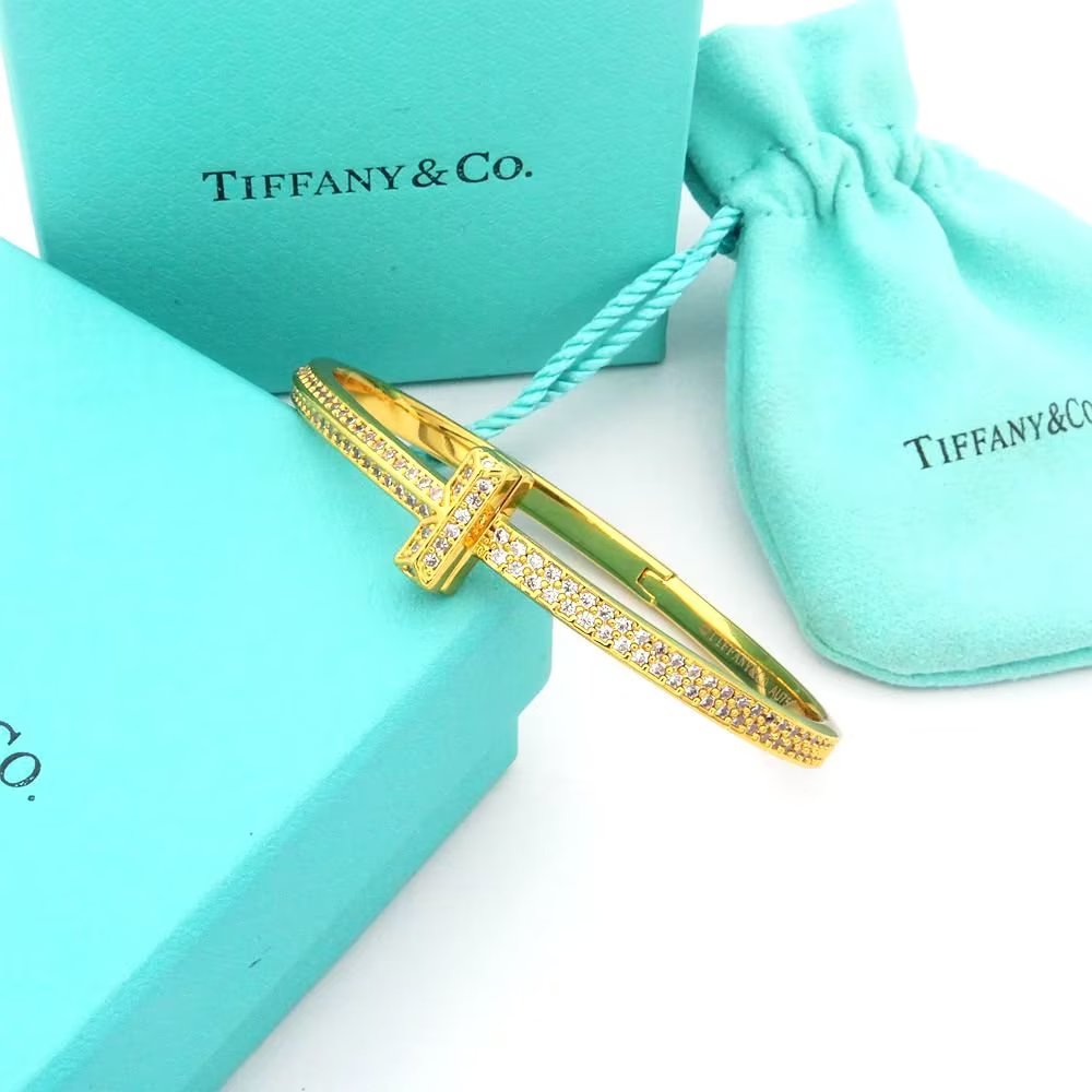 18K T1 Wide Diamond Bangle Bracelet