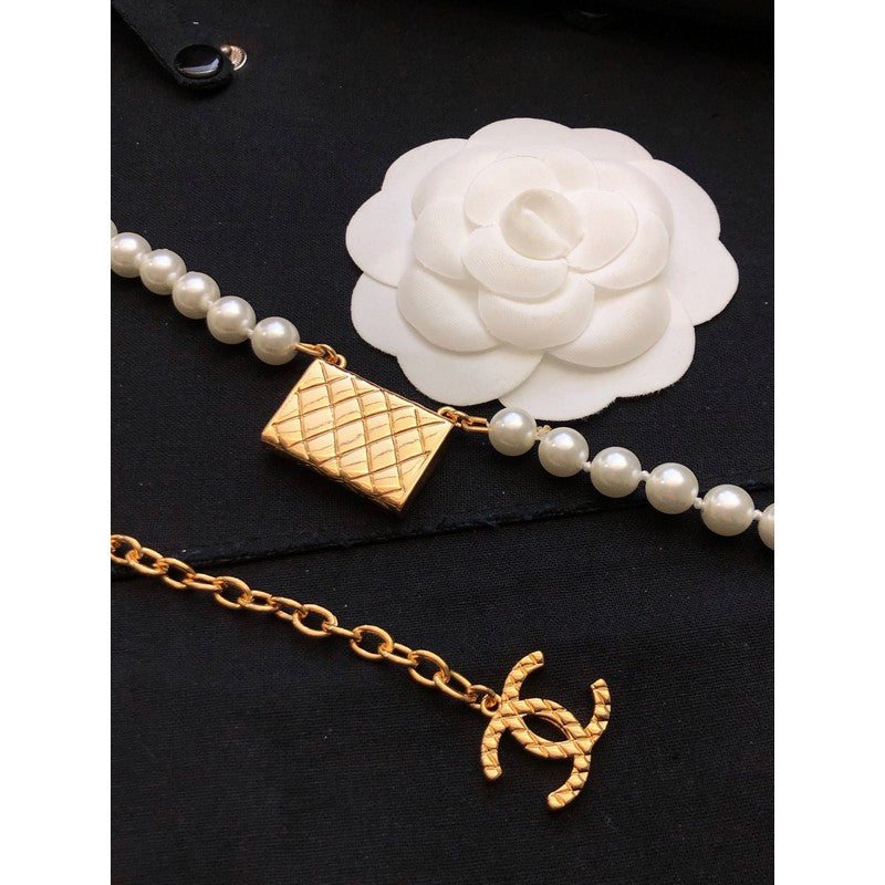 18K  Chanel Pearl Bag Pendant Necklace