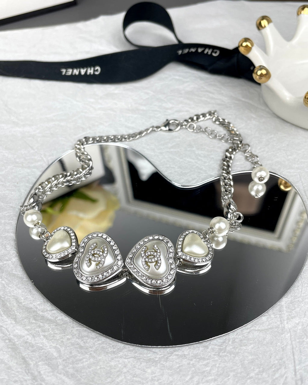 18K  Chanel Heart Crystals Necklace